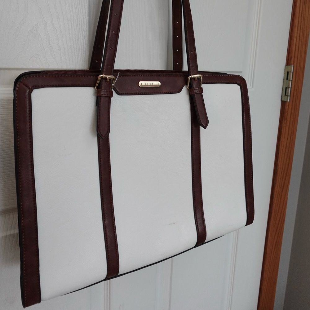 Chic White and Brown Women's Laptop Bag